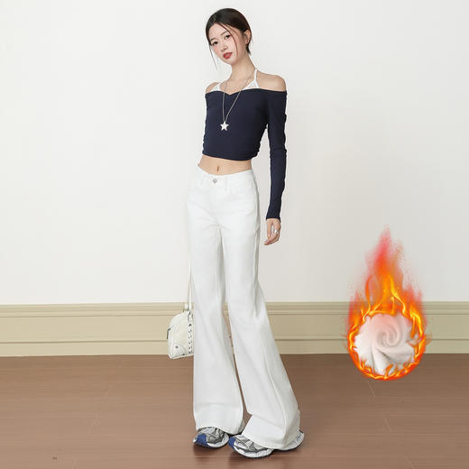 【加绒加厚】罗蒙女士冬款微喇牛仔裤休闲通勤时尚女长裤气质显瘦 商品图1