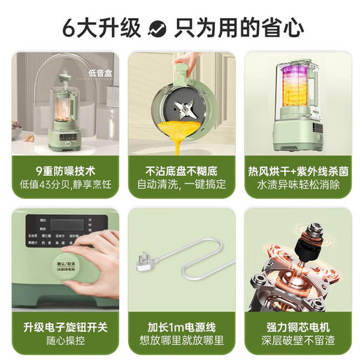 【2000积分+379元】长轻×汉美驰 破壁营养调理机 BL15201（薄荷绿1.5L） 除菌烘干无异味43dB鲜静畅饮 商品图3