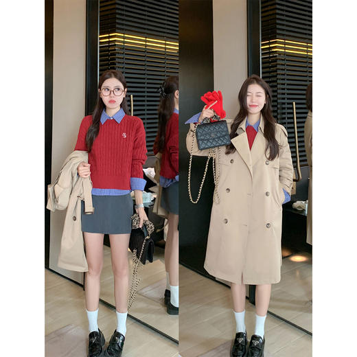 <曾小咸推荐> 现货秒杀！微信超特价！双排扣卡其色中长款风衣外套 日常329.99 立减150 秒杀179.99！藏蓝假两件格子针织衫秒杀79.99！ 商品图4