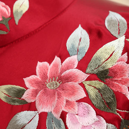 【福天华】高品质寿服女棉袍“花落枝摇”对襟（酒红色、深枣红）百年工艺传统寿衣 商品图8