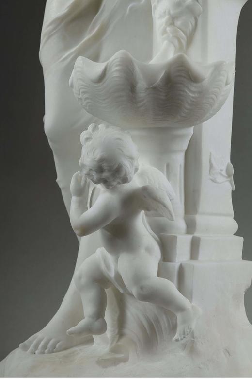 独角鹿西洋古董 19世纪法国著名雕塑家Math. Moreau签名创作人物主题大理石雕塑《泉边仙女》 商品图7