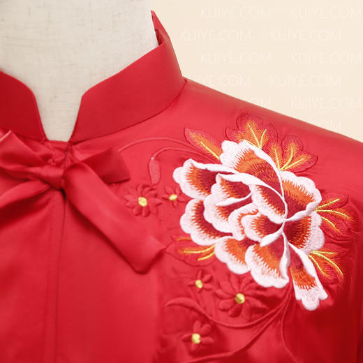 【福天华】高品质寿衣女棉套“全绣花牡丹”（紫红）百年工艺传统寿服 商品图3