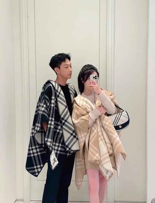 巴宝莉 双面羊绒连帽斗篷 格纹款（ZT*DSX） 商品图4