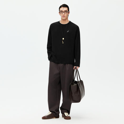 NPC潮牌东丽小暖绒撞色螺纹休闲圆领长袖T恤男圆领落肩NP58TL21 商品图1