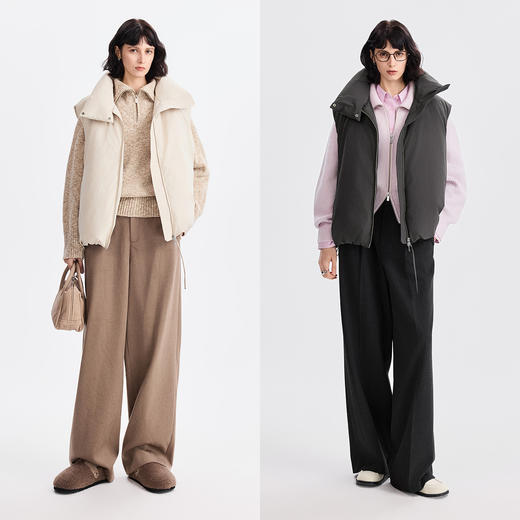 棉仓367615005-90白鹅绒立领羽绒马甲女 25冬新品鹅绒服保暖廓形叠穿面包服 商品图3