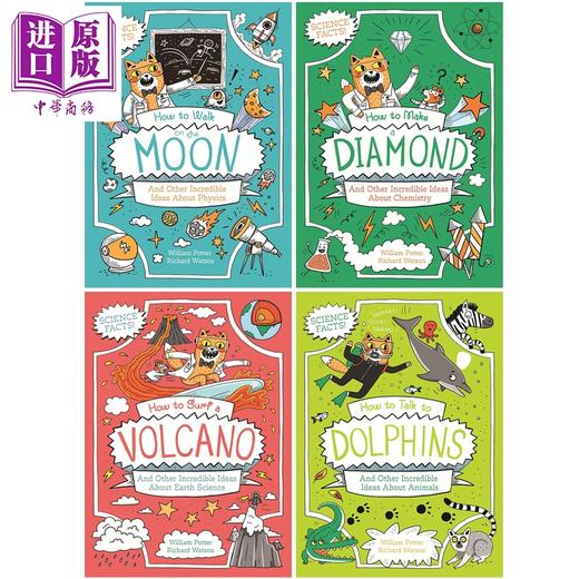 【中商原版】橘猫博士 4册 英文原版趣味知识漫画 如何在月球上行走+如何制作钻石+如何与海豚交谈+如何游走火山 爆笑科普读物 商品图0