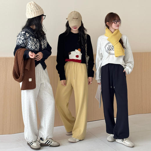 【热销5万条】加绒加厚两穿休闲阔腿卫裤 商品图1