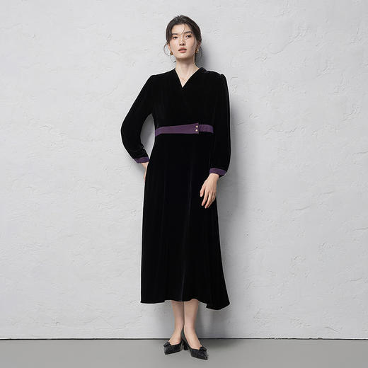 【林栖设计小店】真丝丝绒连衣裙拼桑蚕丝香云纱国风2025秋冬新款长裙女1954191 商品图2