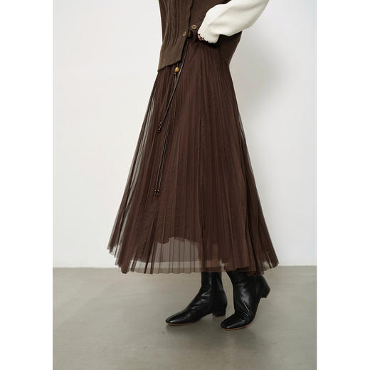 鹿向南「琥珀松林」咖色复古高腰半身裙女秋季新款小个子长款纱裙L58980 商品图3