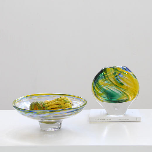 轻奢风手工厚底琉璃艺术花瓶彩色渐变果盘装饰玄关客厅样板间软装 商品图3