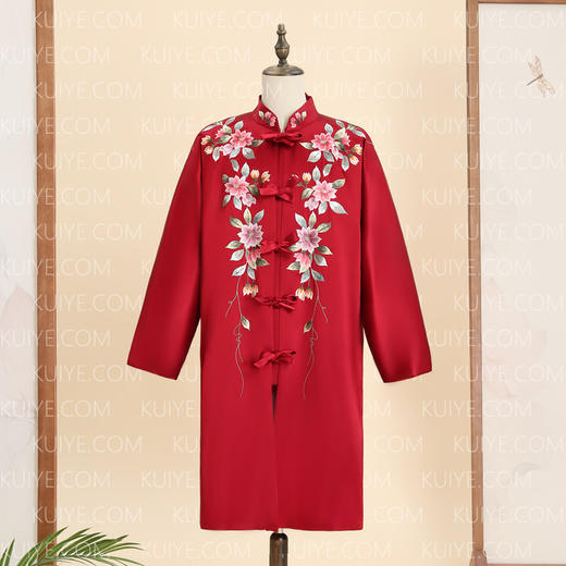 【福天华】高品质寿服女棉袍“花落枝摇”对襟（酒红色、深枣红）百年工艺传统寿衣 商品图5