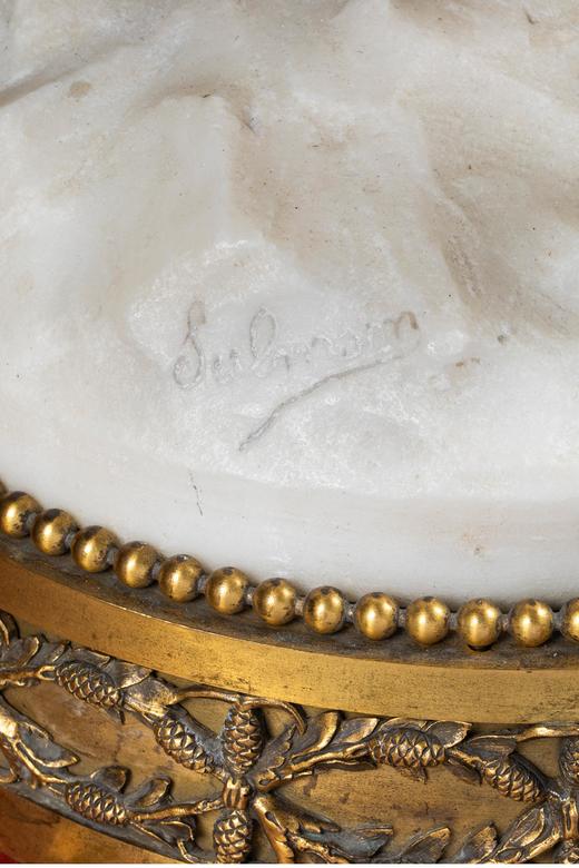 独角鹿西洋古董 19世纪法国著名雕塑家Jean-Jules Salmson签名创作小天使主题铜鎏金底座大理石雕塑作品《泉》 商品图7