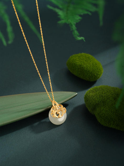 子佩集【翎舞芳华】S925银套链【DZ04976】镀金孔雀平安扣和田玉古法银项链2510 商品图0