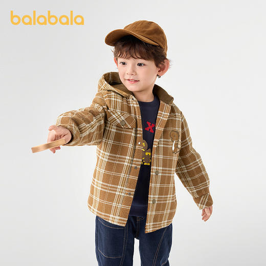 巴拉巴拉儿童棉服宽松连帽外套格纹男童冬装2025新款 商品图1
