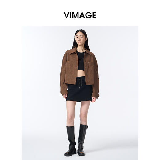 VIMAGE纬漫纪时尚抽绳系带松紧腰设计短裙V2406119 商品图1