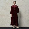 【林栖设计小店】（现货）【手工钩花】酒红连衣裙手工串珠2025秋冬新款宽松长裙女1954024B 商品缩略图1