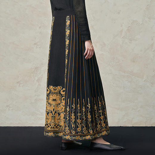 【林栖设计小店】毛织半身裙金葱提花国风新中式气质2025秋冬新款马面裙女1954081 商品图4