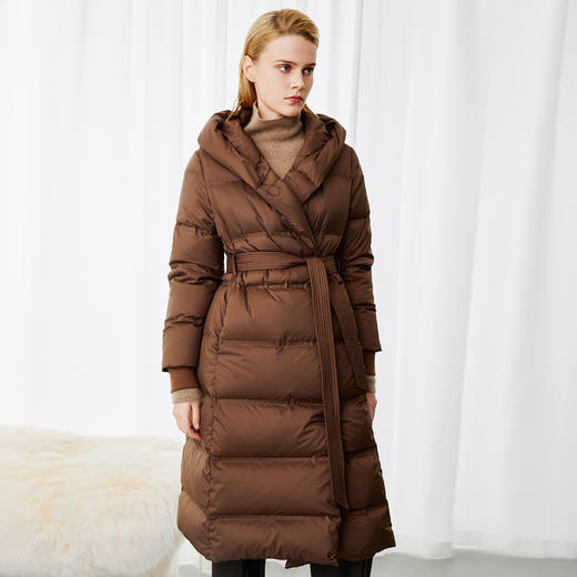 EITIE爱特爱腰带收腰长款保暖加厚纯色连帽防风羽绒服冬新款8011706 商品图1