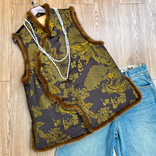 OG 8696新中式复古夹棉立领盘扣老钱风轻奢贵气气质马甲 商品图0