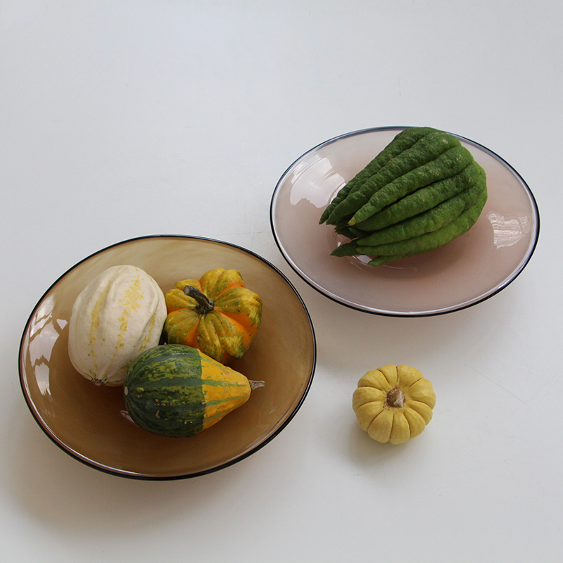 北欧风瓷粉黑边敞口花瓶鲜花餐桌电视柜简约创意手工家用玻璃果盘