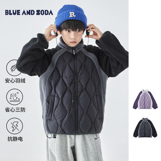 蓝汽水摇粒拼接羽绒服851B258052QM 商品图0
