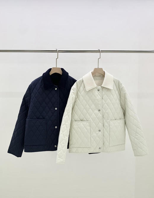 菱形绗缝夹克外套 高阶翻领夹克 重工绗缝工艺 甄选超细高支纤维 高密织法织造 简约袖型立体有骨感 线条流畅有容量G1104 商品图7