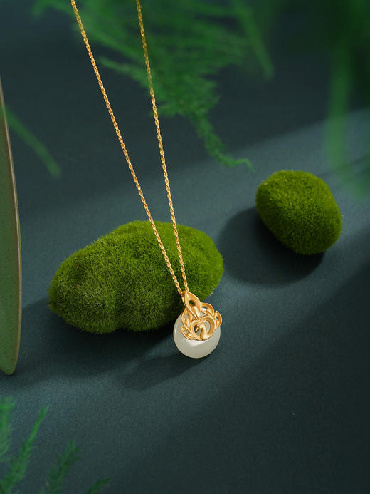 子佩集【翎舞芳华】S925银套链【DZ04976】镀金孔雀平安扣和田玉古法银项链2510 商品图8