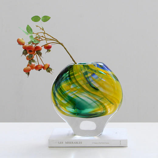 轻奢风手工厚底琉璃艺术花瓶彩色渐变果盘装饰玄关客厅样板间软装 商品图4