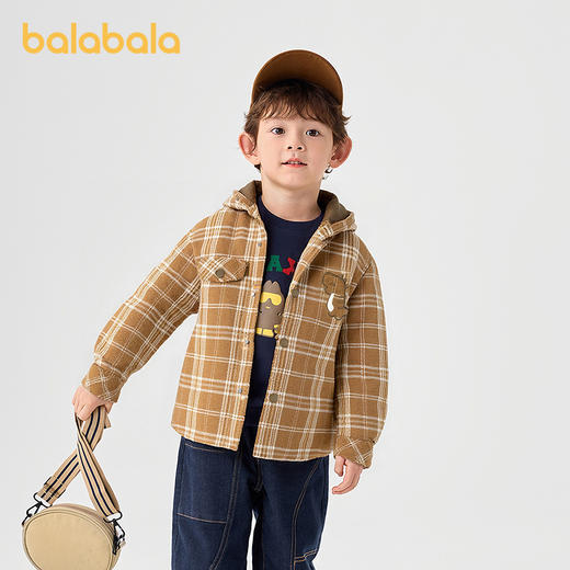 巴拉巴拉儿童棉服宽松连帽外套格纹男童冬装2025新款 商品图0