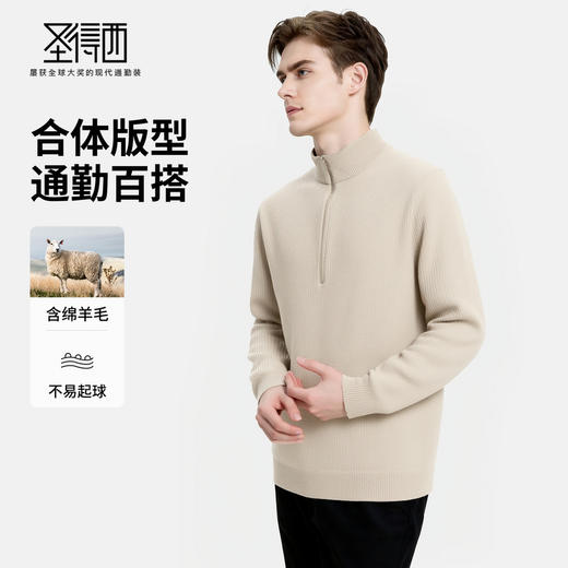 【含绵羊毛】圣得西男士休闲百搭毛衣2025秋冬季新款半高领厚毛衫 商品图1