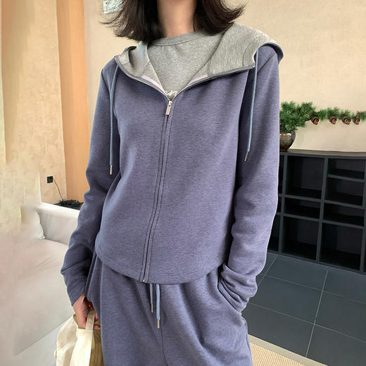 【专柜品质】撞色连帽卫衣运动套装 秋冬时尚显瘦气质拉链开衫两件套 商品图1