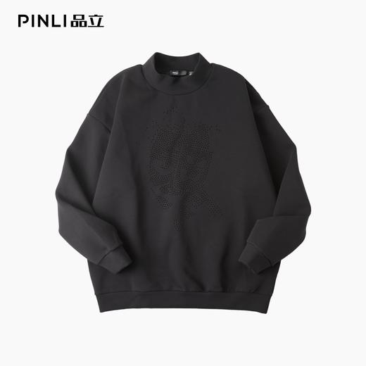 PINLI品立2025秋季新款烧花镂空套头卫衣潮男宽松休闲空气层上衣B253109045 商品图3