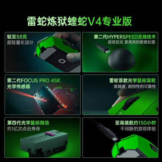 Razer雷蛇电竞绿系列 毒蝰V3Pro专业版/炼狱蝰蛇V4专业版/猎魂光蛛V3专业竞技版8K/旋风黑鲨V3专业版/幻影战狼V3专业版8K/妖狐【雷蛇官方直营，延保一年】 商品图2