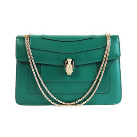 【95新】BVLGARI宝格丽绿色蛇头包SERPENTI FOREVER系列大号链条包单肩包女士181025JJ06