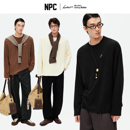 NPC潮牌东丽小暖绒撞色螺纹休闲圆领长袖T恤男圆领落肩NP58TL21 商品图0