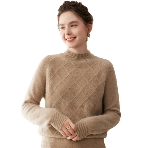 「高货rg」全新升级【铂金会员367/天猫499/差价132】(00316)洛诗琳气质半高领羊绒衫2025秋冬新款加厚菱格针织毛衣女 商品图4