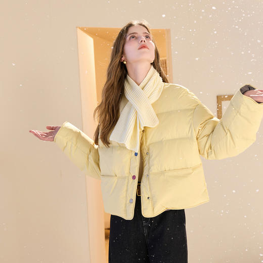 【90白鹅绒】三彩2025冬季新款奶黄包鹅绒服短款防水羽绒服M 商品图1