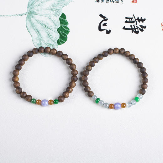 xy0651，沉香+多彩翡翠单圈手串 商品图2