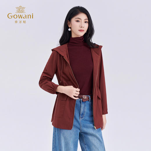 【两色可选】乔万尼新品抽绳收腰连帽休闲风宽松包容中短款风衣外套ED3B268 商品图1