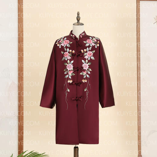 【福天华】高品质寿服女棉袍“花落枝摇”对襟（酒红色、深枣红）百年工艺传统寿衣 商品图0
