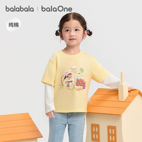 巴拉巴拉童装宝宝t恤纯棉假两件长袖上衣女童秋装2025新款印花萌
