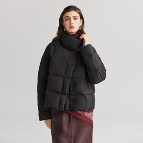 棉仓366615005-【90白鹅绒】短款立领压胶羽绒服女25秋冬方格小个子保暖外套