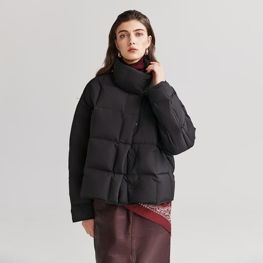 棉仓366615005-【90白鹅绒】短款立领压胶羽绒服女25秋冬方格小个子保暖外套 商品图0