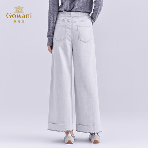 乔万尼新品2025冬通勤卷边设计复古水洗阔腿牛仔裤EZ3F176 商品图4