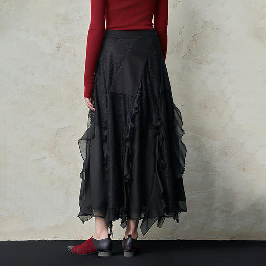 【林栖设计小店】蕾丝半身裙拼桑蚕丝花边肌理感2025秋冬新款不规则裙子女1954012 商品图4