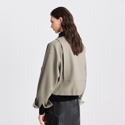 棉仓366607028-撞色拼接领巴恩风短款外套女25秋冬设计感pu皮领夹克拉链上衣 商品图1