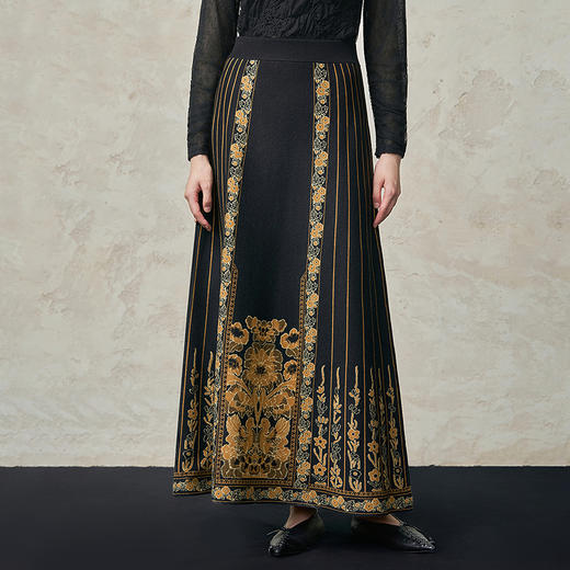 【林栖设计小店】毛织半身裙金葱提花国风新中式气质2025秋冬新款马面裙女1954081 商品图0