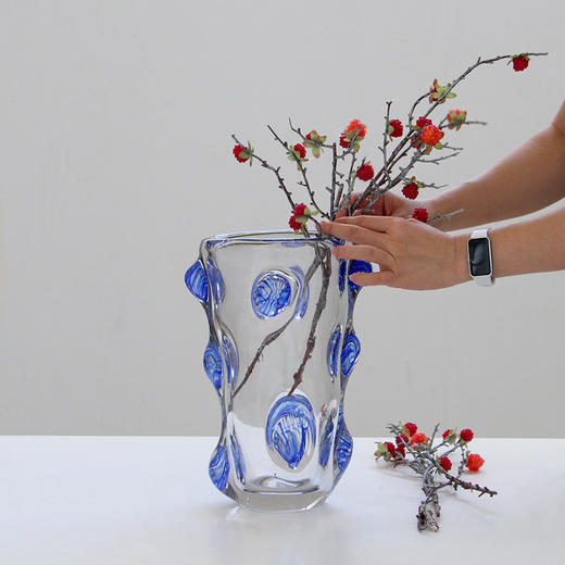 现代手工透明厚重玻璃花器摆件设计师样板间售楼处客厅软装饰简约 商品图2