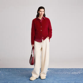 棉仓366635015-亮片开衫微宽松毛衣外套女25秋冬长毛绒感兔毛针织厚款上衣