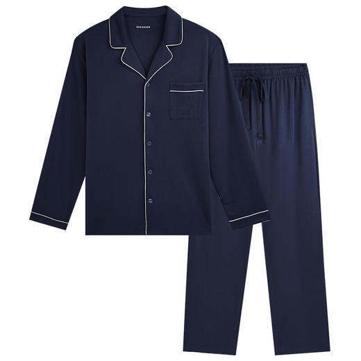 【50S100%长绒棉 SCHIESSER德国舒雅男士翻领经典款 100%长绒棉180G长袖长裤套装35/25963H 商品图10